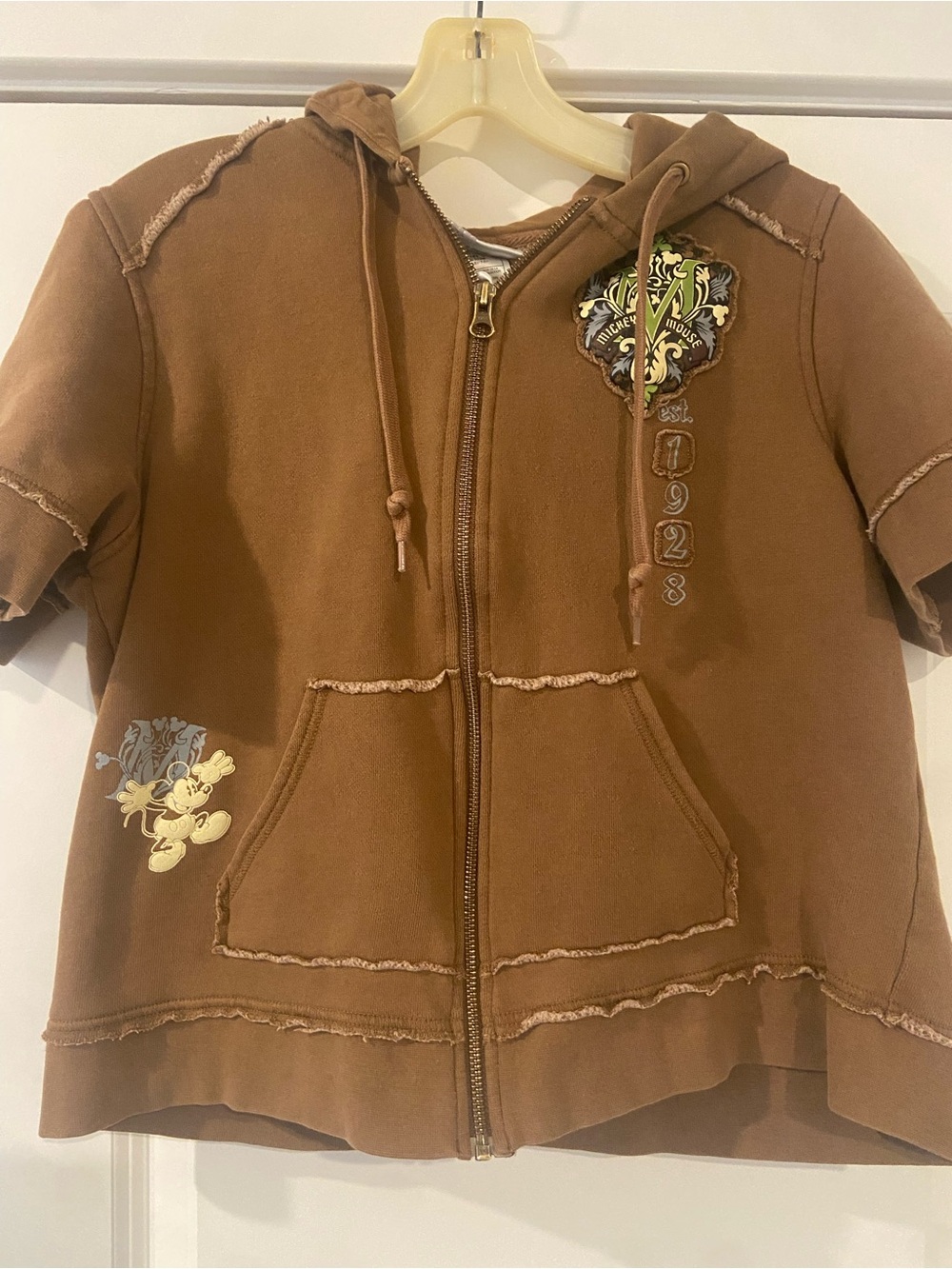 Kids Brown Mickey Mouse Short-Sleeve Zip Hoodie Sweatshirt Disneyland resort